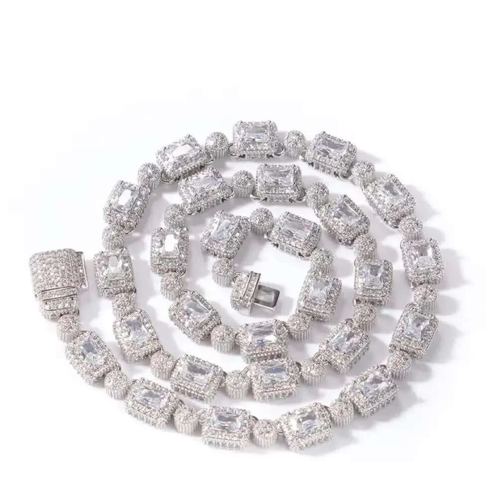 Square Gemstone Tennis Necklace Silver 20”